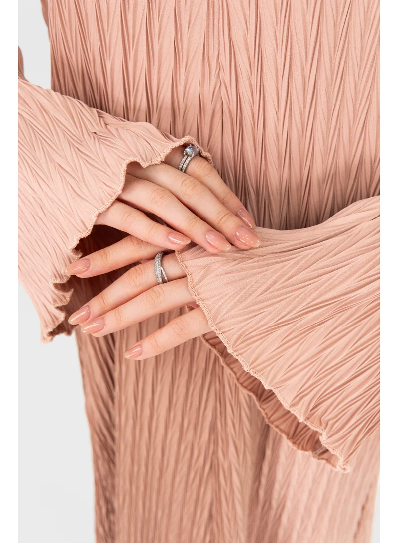 Ophelia  Women’s Pleated Dress – Elegant Salmon Maxi Dress with Flowy Fabric for Casual & Occasion Wear for Women | Best Price UAE